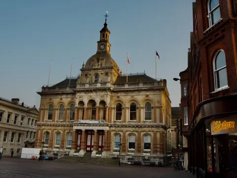 Ipswich Town hall at the time Clinton Cards occupied the old Gimwades building